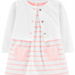 Conjunto de 2 peças de body, vestido e cardigan para menina Carter's, rosa, tamanho 9 meses