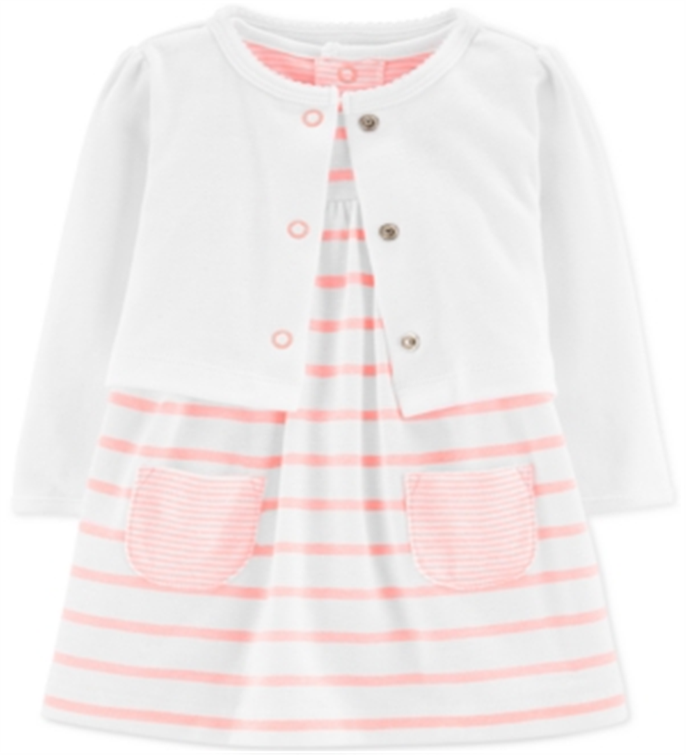 Conjunto de 2 peças de body, vestido e cardigan para menina Carter's, rosa, tamanho 9 meses