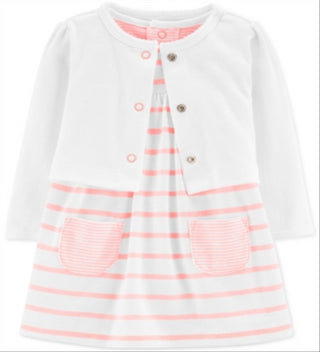Carter's Baby Girl's 2 Piece Bodysuit Dress & Cardigan Set Pink  Size 9 Months