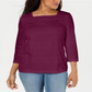 Karen Scott Blusa feminina listrada com decote quadrado e renda, roxa, tamanho XX-G