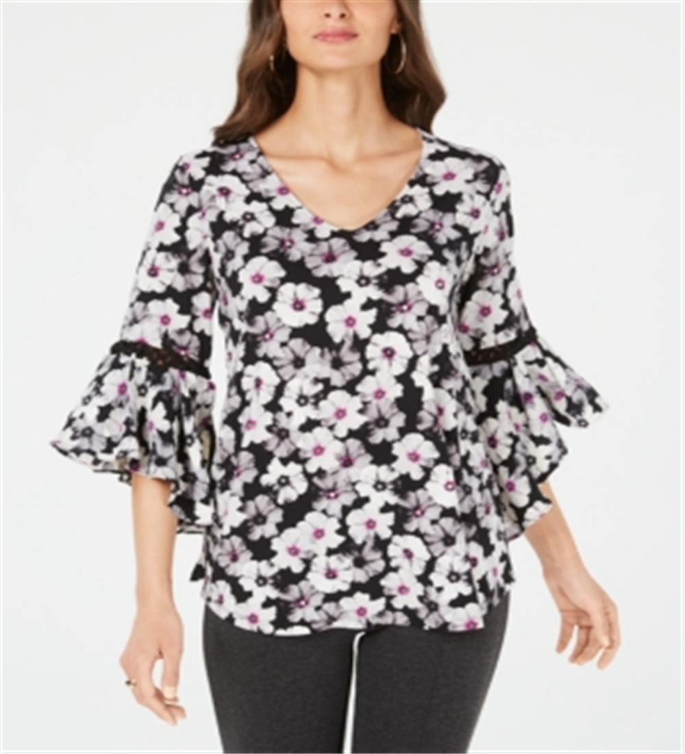 Blusa feminina Alfani com cordão embutido, preta, tamanho pequeno G