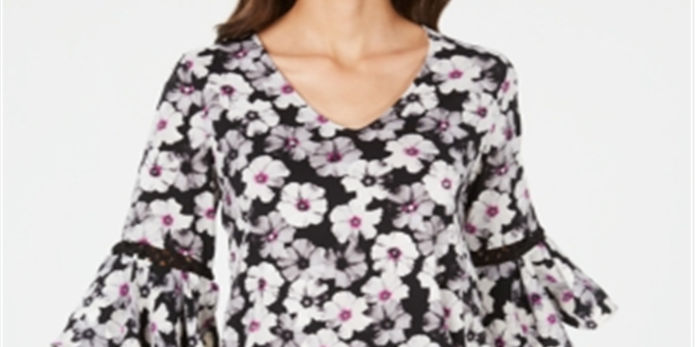 Blusa feminina Alfani com cordão embutido, preta, tamanho pequeno G