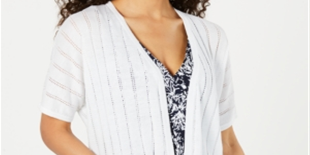 Cardigan feminino com estampa de Pointelle e frente aberta, tamanho grande, branco, Charter Club