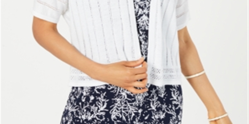 Cardigan feminino com estampa de Pointelle e frente aberta, tamanho grande, branco, Charter Club