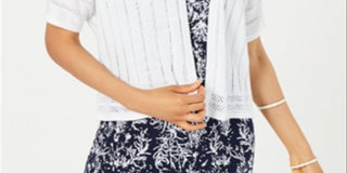 Cardigan feminino com estampa de Pointelle e frente aberta, tamanho grande, branco, Charter Club