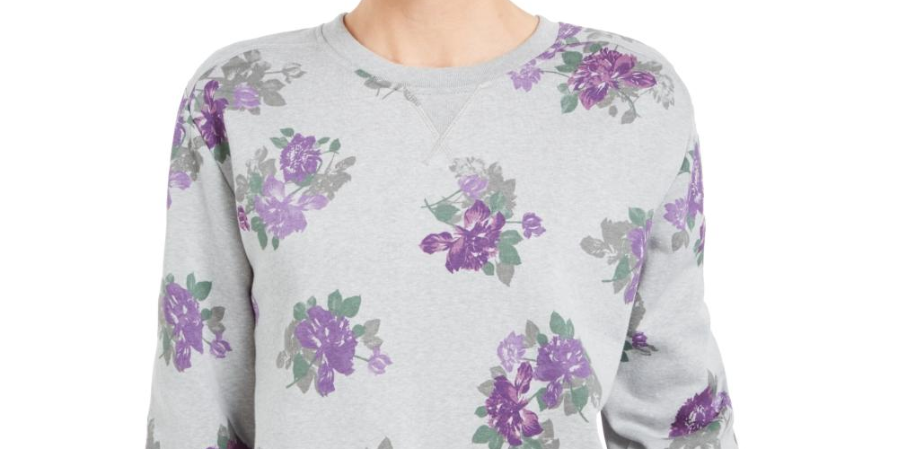 Moletom feminino Karen Scott com estampa de gola redonda, cinza, tamanho PP