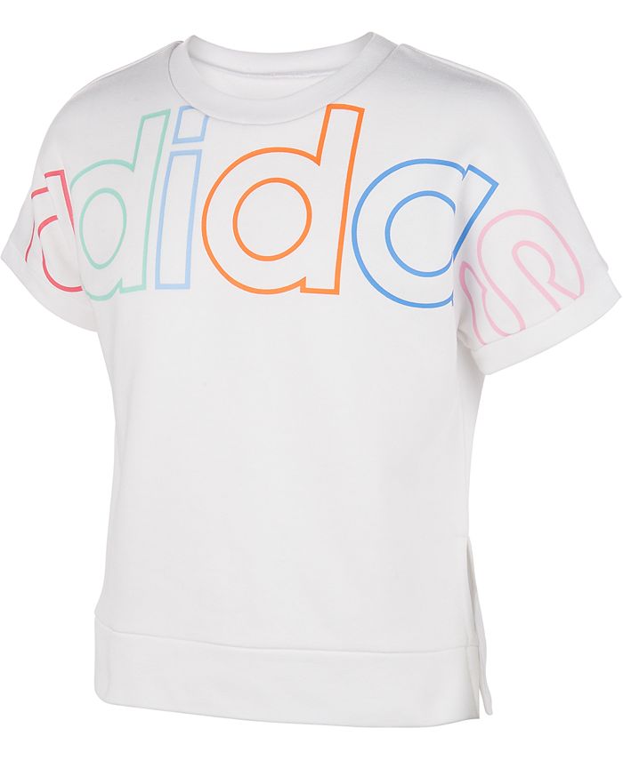 Camiseta Adidas Big Girl's Log Print Algodão Branca Tamanho Médio
