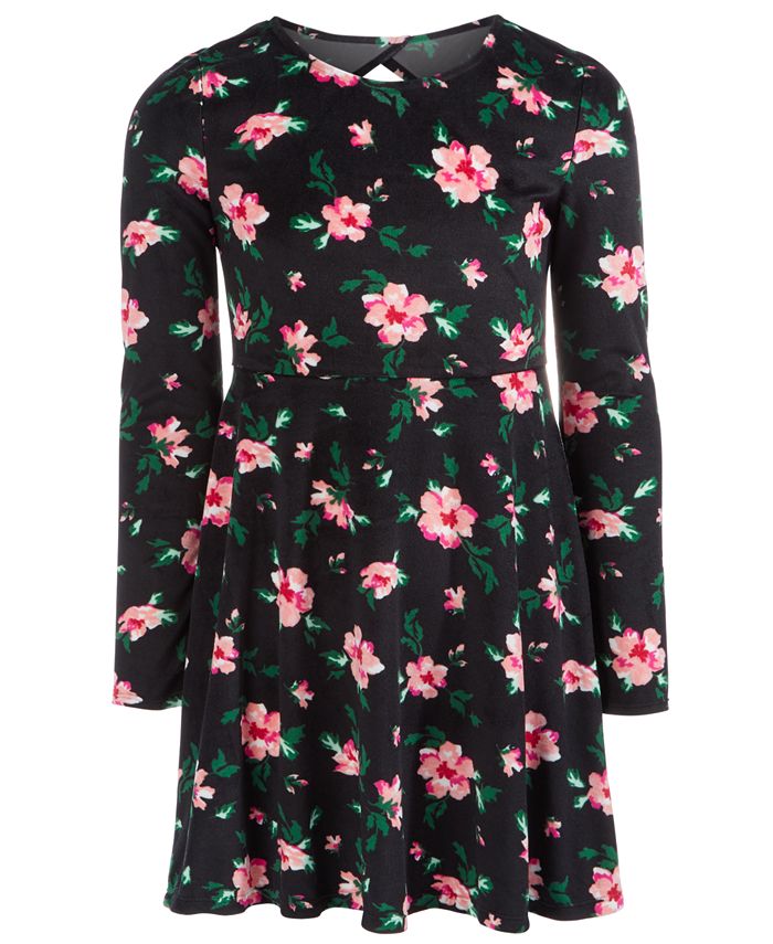 Vestido de veludo com estampa floral para meninas grandes da Epic Threads, preto, tamanho grande