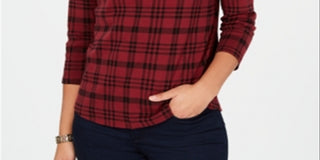 Charter Club Feminino Pima Algodão Botão Ombro Estampado Top Vermelho Tamanho Pequeno XL