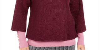 Jaqueta suéter feminina com textura metálica e broche para festa de fim de ano, roxa, tamanho extrapequeno