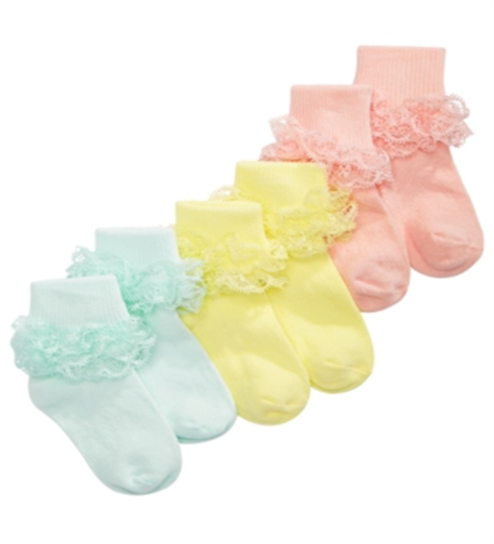 First Impressions Baby Girl's 3 Pack Lace Ankle Socks Amarelo Tamanho 0-6 MOS