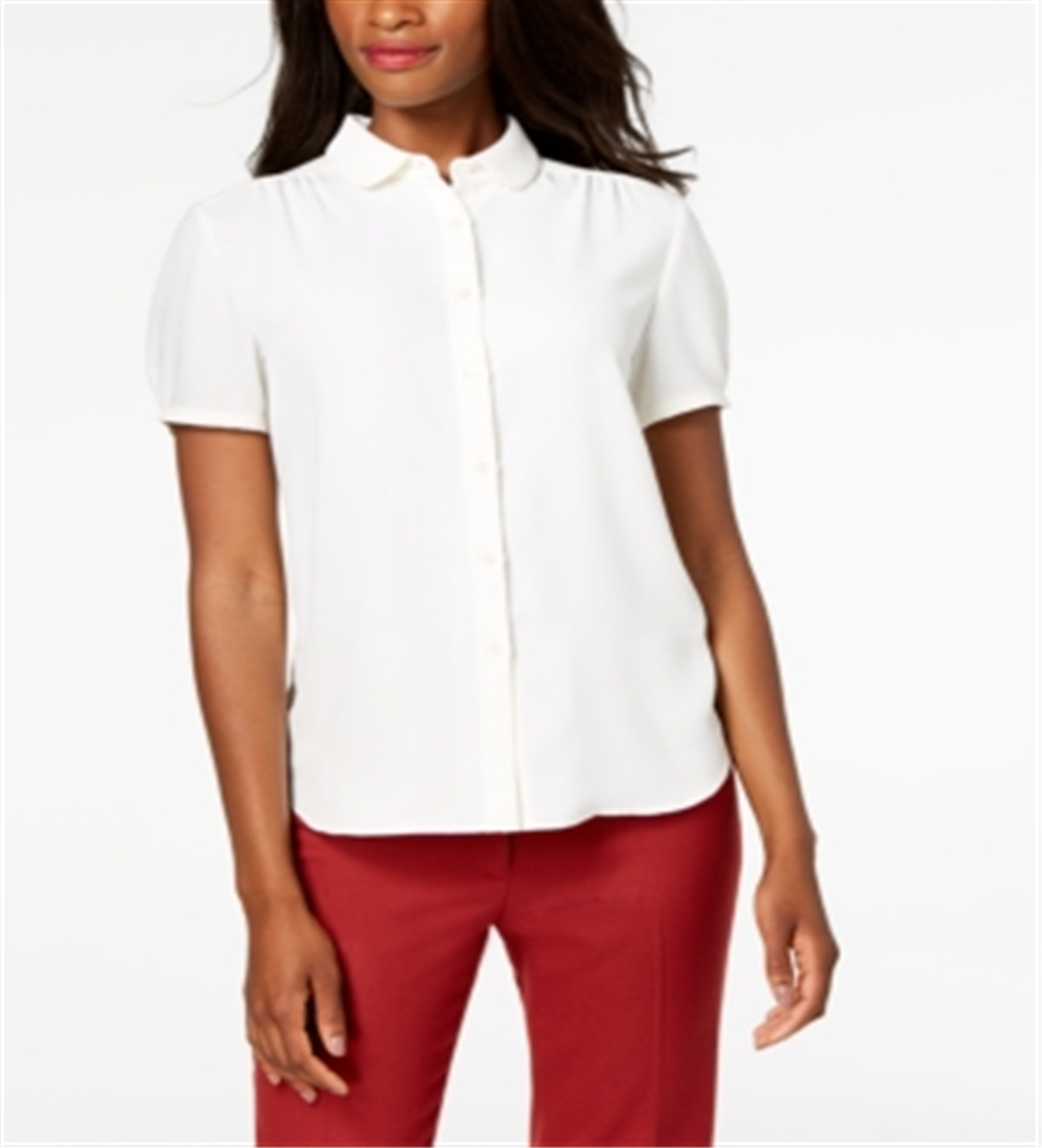 Blusa feminina Anne Klein com botões frontais franzidos, branca, tamanho 6