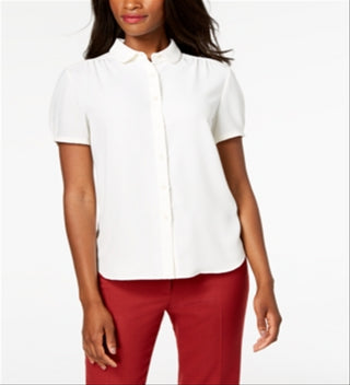 Blusa feminina Anne Klein com botões frontais franzidos, branca, tamanho 6