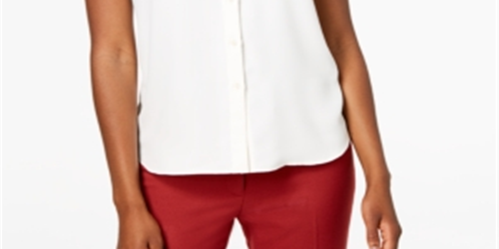 Blusa feminina Anne Klein com botões frontais franzidos, branca, tamanho 6