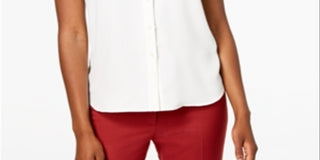 Blusa feminina Anne Klein com botões frontais franzidos, branca, tamanho 6