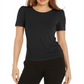 Camiseta feminina Bar III com manga bufante, preta, tamanho médio