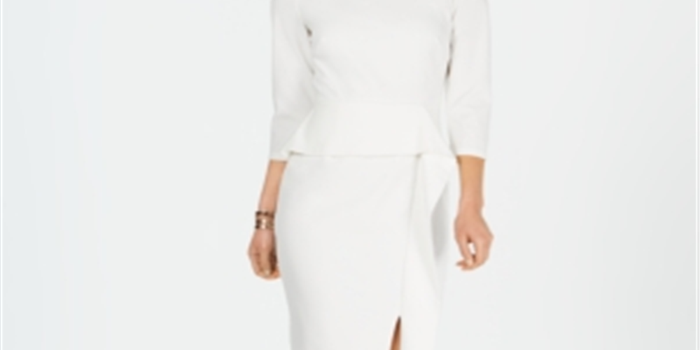 Vestido tubinho com babados angulares Vince Camuto feminino, branco, tamanho 6