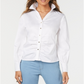 Camisa feminina Thalia Sodi com manga balão franzida, branca, tamanho grande