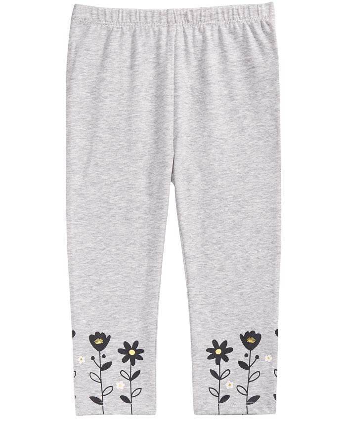 Leggings com bainha floral para bebês meninas First Impressions, cinza, tamanho 6 a 9 meses