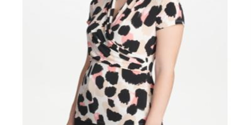 Blusa estampada com franzidos laterais DKNY feminina, tamanho pequeno, rosa