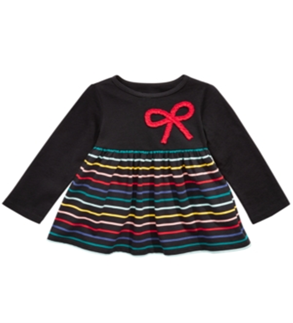 Camiseta túnica listrada com apliques de laço First Impressions para bebê menina, preta, tamanho 12 MO