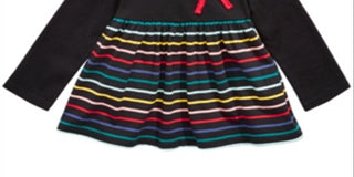 Camiseta túnica listrada com apliques de laço First Impressions para bebê menina, preta, tamanho 12 MO