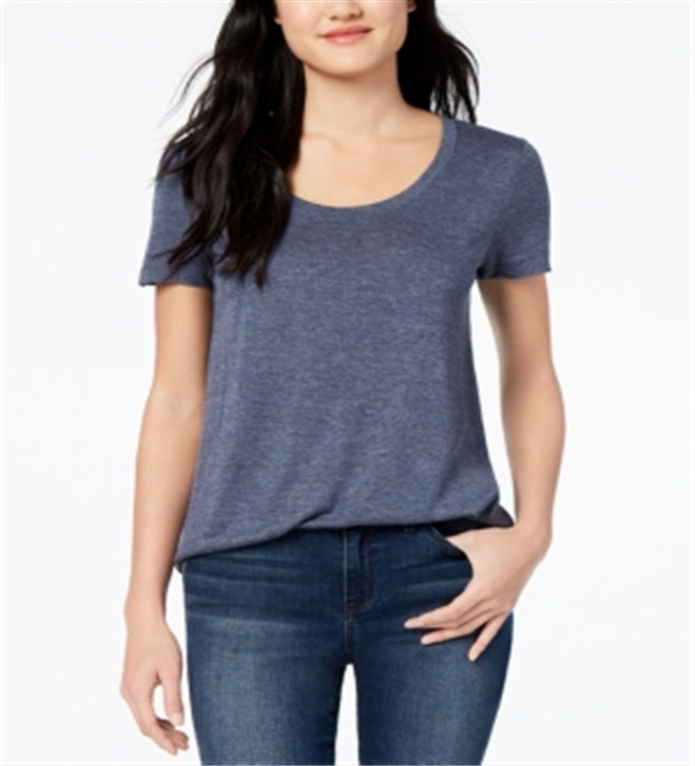 Camiseta feminina Maison Jules com decote redondo, azul, tamanho grande