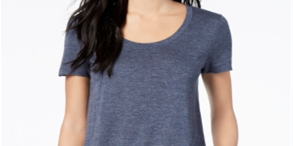 Camiseta feminina Maison Jules com decote redondo, azul, tamanho grande