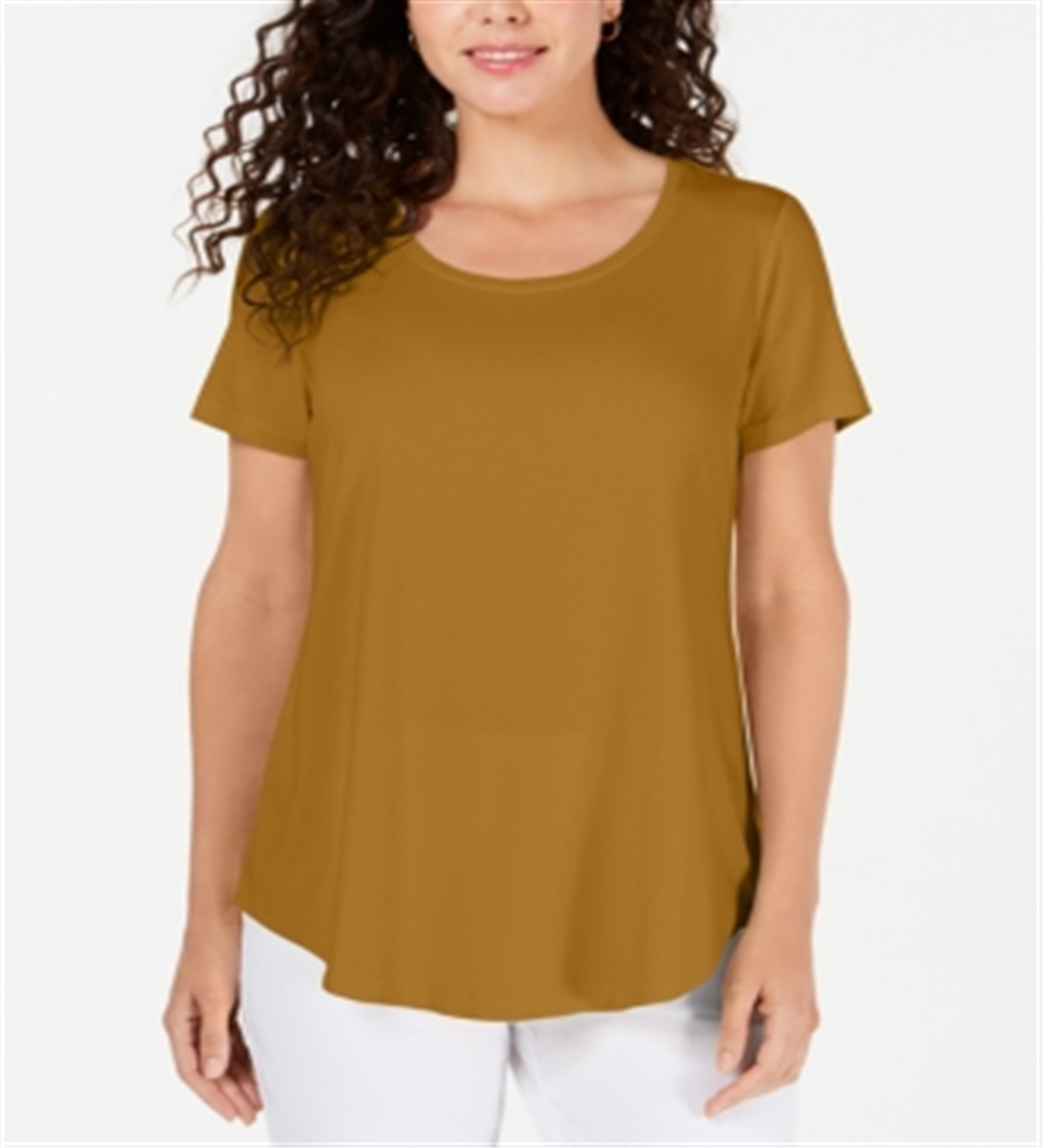 Top feminino com decote redondo JM Collection, amarelo, tamanho grande