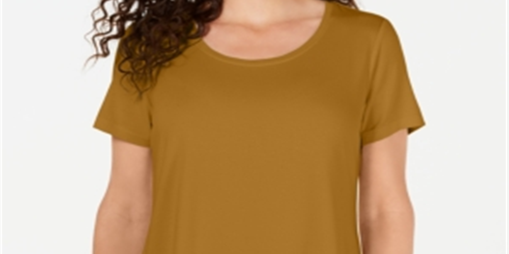 Top feminino com decote redondo JM Collection, amarelo, tamanho grande