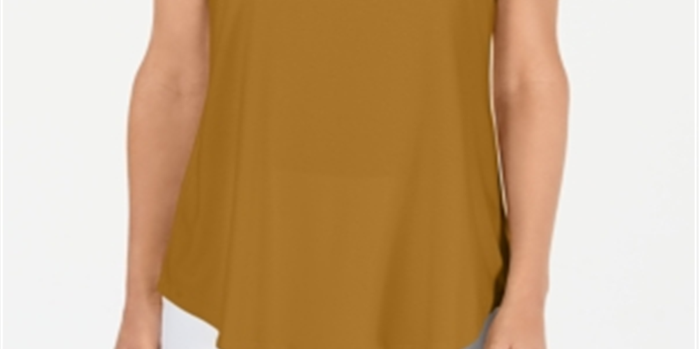 Top feminino com decote redondo JM Collection, amarelo, tamanho grande