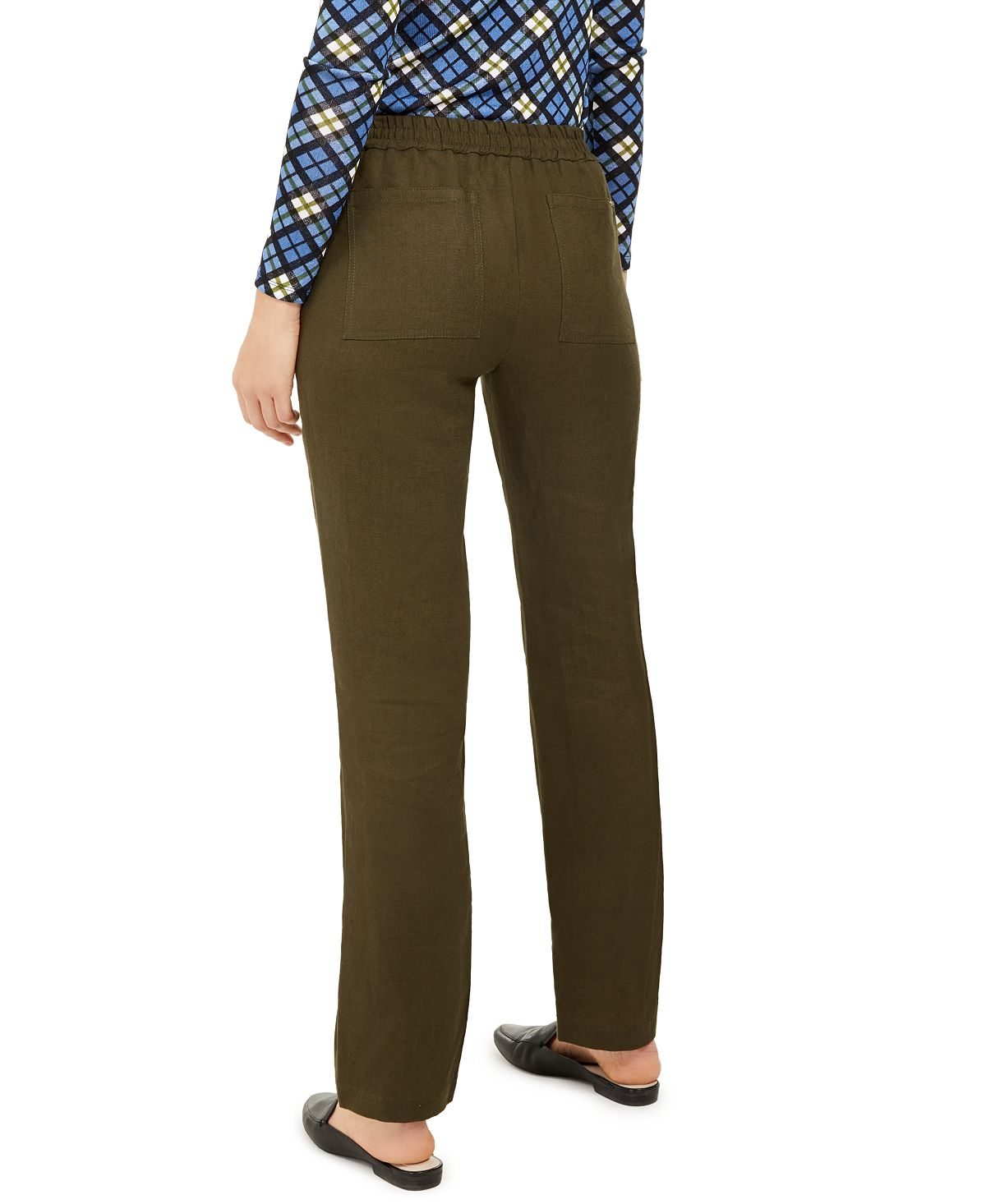 Calça de linho feminina Michael Kors com cordão na cintura, verde oliva, tamanho 0