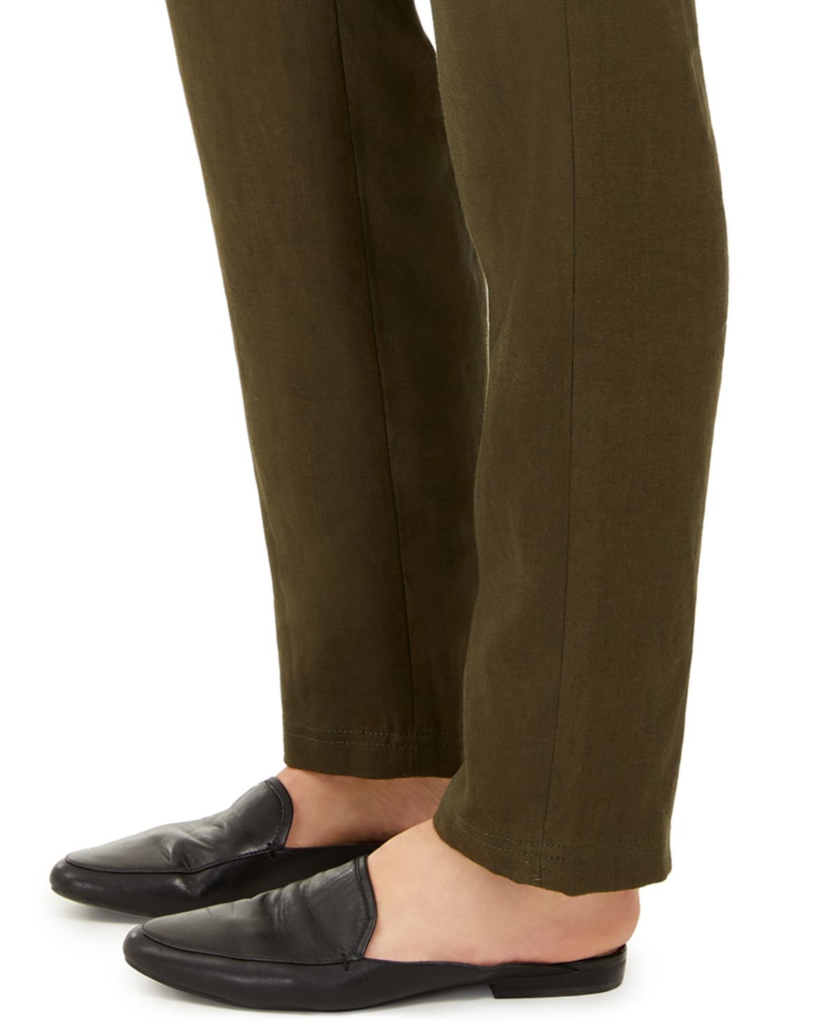 Calça de linho feminina Michael Kors com cordão na cintura, verde oliva, tamanho 0