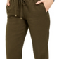 Calça de linho feminina Michael Kors com cordão na cintura, verde oliva, tamanho 0