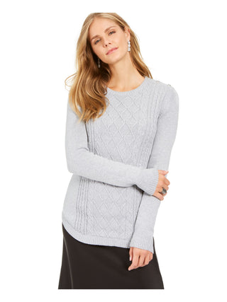 Camiseta feminina estampada de manga comprida e gola redonda Charter Club, cinza, tamanho pequeno e pequeno