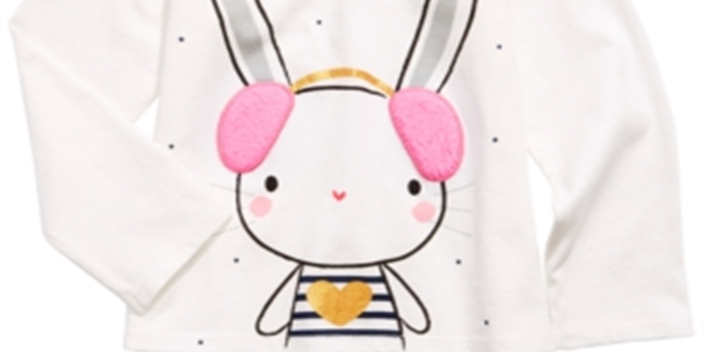 Camiseta infantil com estampa de coelho First Impressions para meninas, branca, tamanho 6 a 9 meses