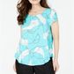 Camiseta feminina Alfani estampada com bainha redonda, azul, tamanho pequeno G
