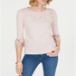 Charter Club Blusa feminina bordada com manga sino, rosa, tamanho pequeno médio