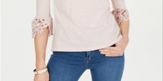 Charter Club Blusa feminina bordada com manga sino, rosa, tamanho pequeno médio