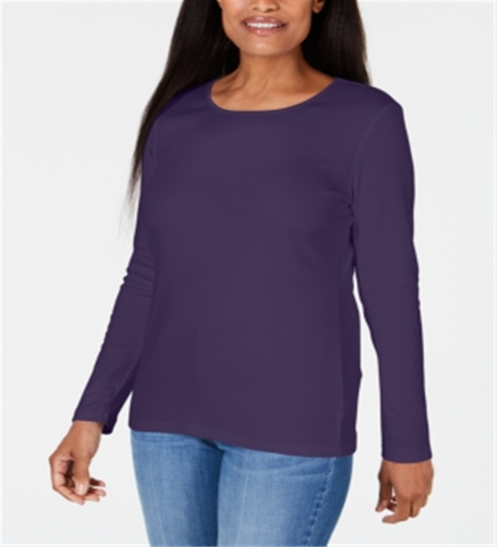 Karen Scott Blusa Feminina Decote Redondo Com Acabamento Em Cetim Roxo Tamanho Grande