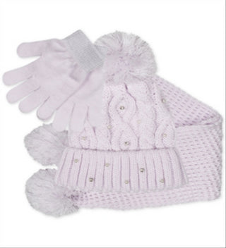 Conjunto de 3 peças de gorro, cachecol e luvas de malha brilhante Fab Big Girl, tamanho regular, roxo