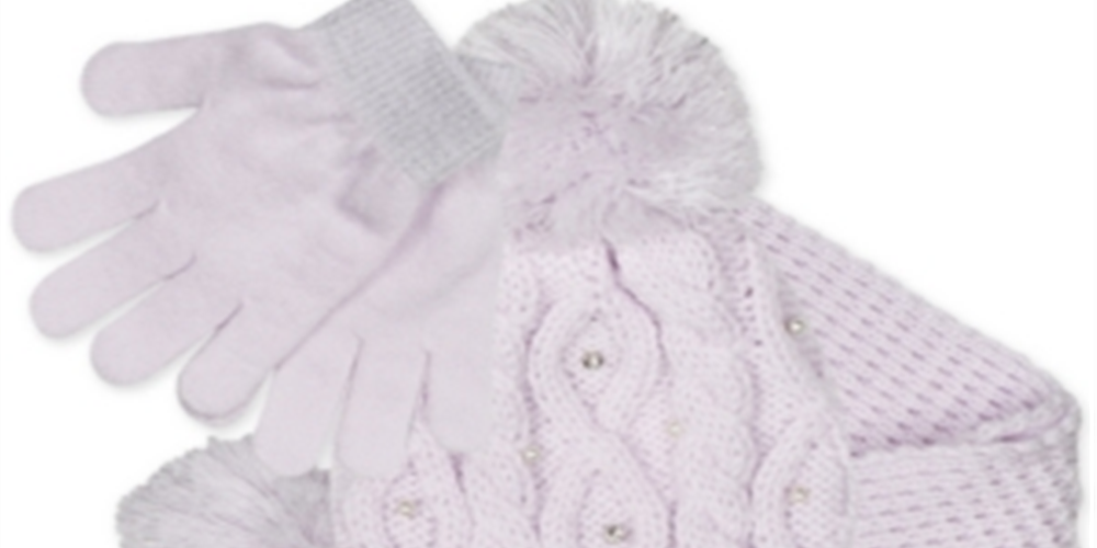 Conjunto de 3 peças de gorro, cachecol e luvas de malha brilhante Fab Big Girl, tamanho regular, roxo