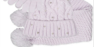 Conjunto de 3 peças de gorro, cachecol e luvas de malha brilhante Fab Big Girl, tamanho regular, roxo