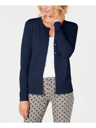 Cardigan feminino Charter Club com gola redonda, azul, tamanho pequeno G