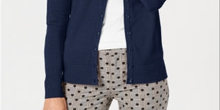 Cardigan feminino Charter Club com gola redonda, azul, tamanho pequeno G