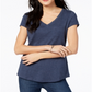 Camiseta feminina Maison Jules com decote em V e bolso aplicado, azul, tamanho P