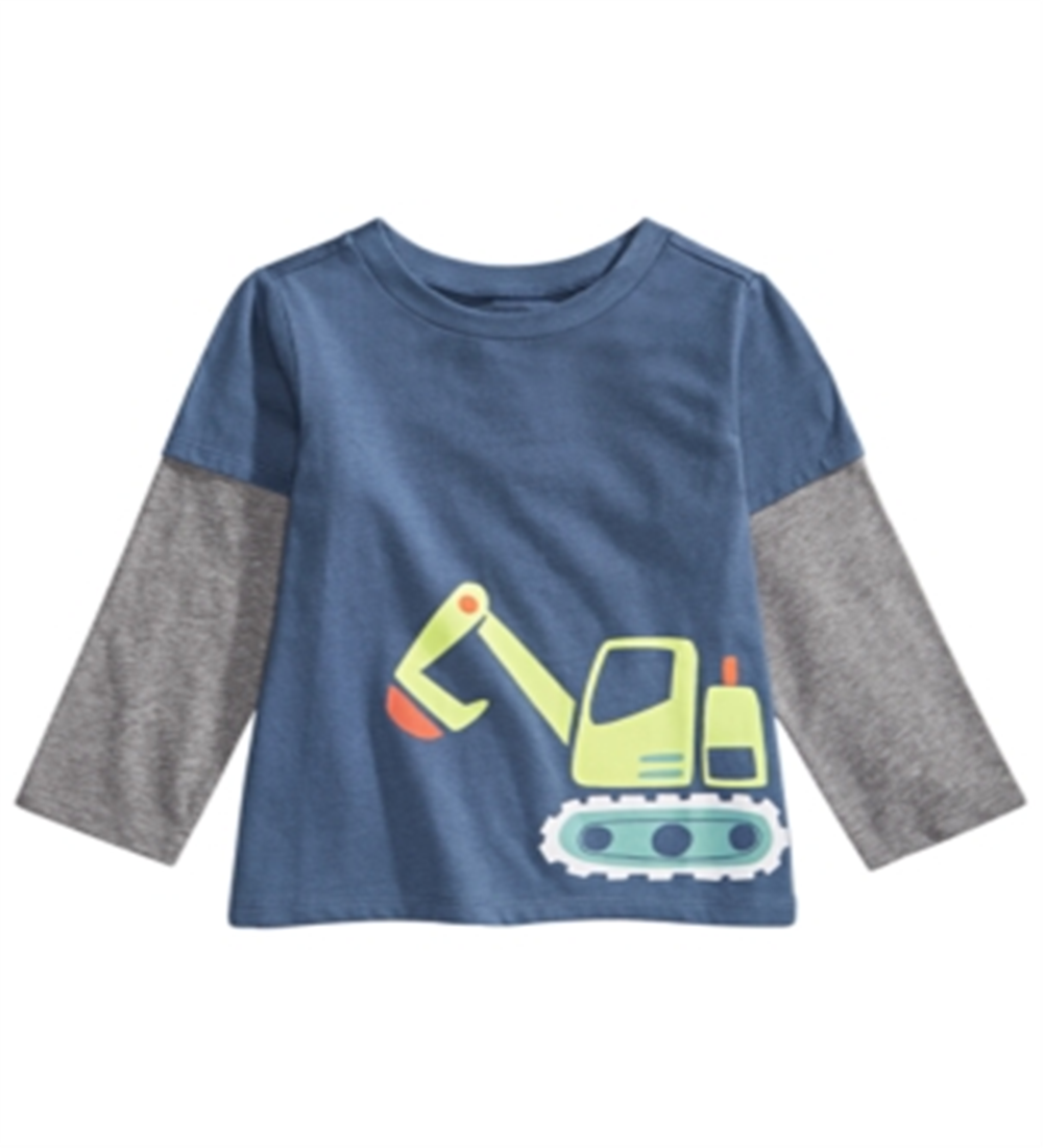 Camiseta infantil com estampa de trator e camadas First Impressions para meninos, azul, tamanho 2T
