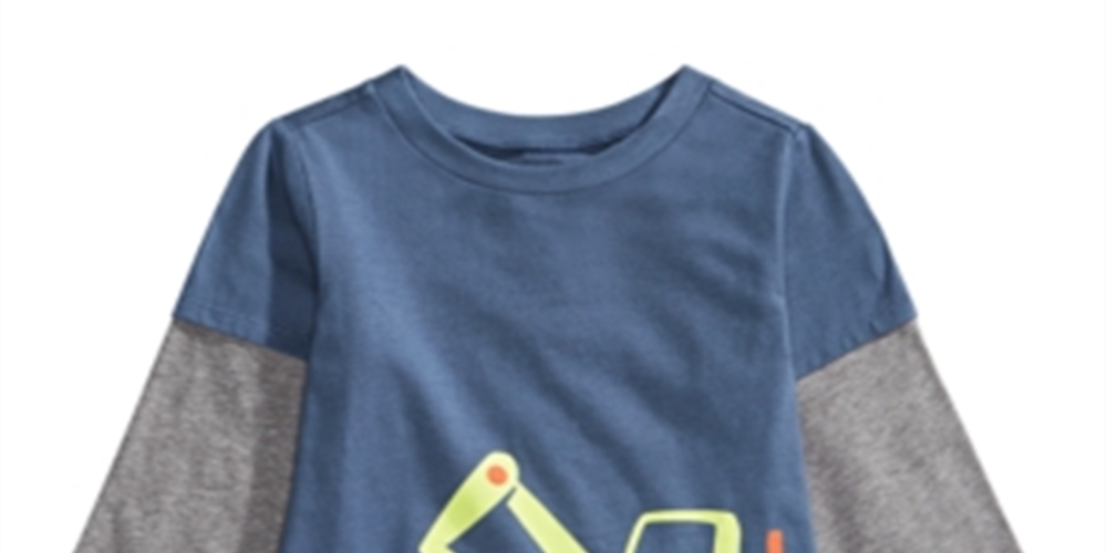 Camiseta infantil com estampa de trator e camadas First Impressions para meninos, azul, tamanho 2T