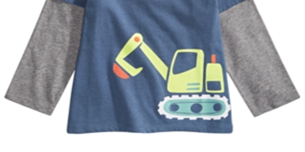 Camiseta infantil com estampa de trator e camadas First Impressions para meninos, azul, tamanho 2T
