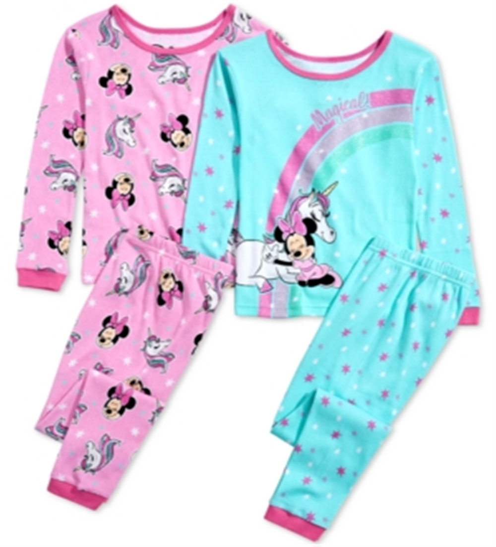 Conjunto de pijama de algodão Minnie Mouse Ame Little &amp; Big Girl, 4 peças, verde, tamanho 6